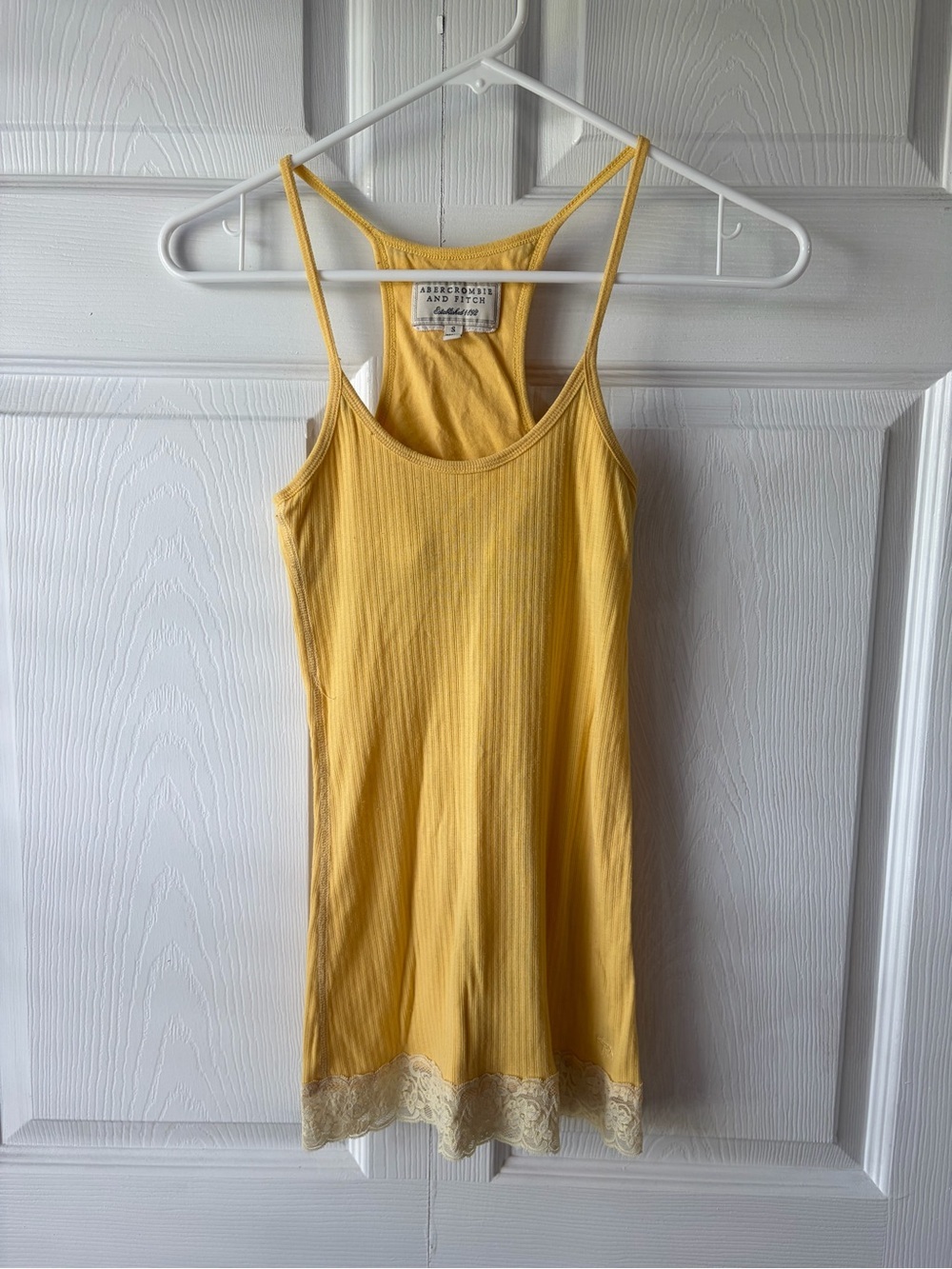 GRAIL Abercrombie & Fitch Yellow Ribbed Lace Trim Tank Top Sm Racerback Y2K Boho